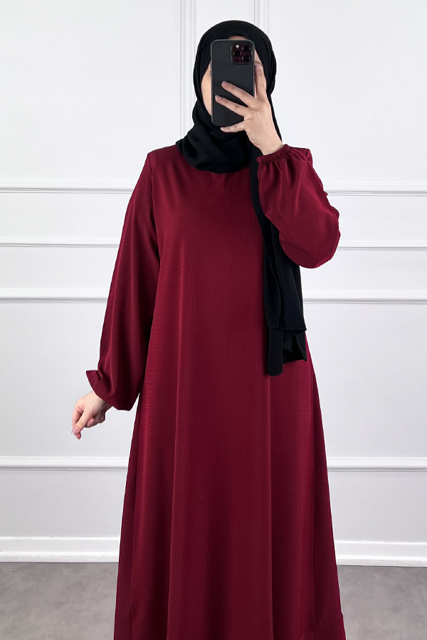 Volanlı Jakar Elbise - Bordo Volanlı Jakar Elbise - Bordo