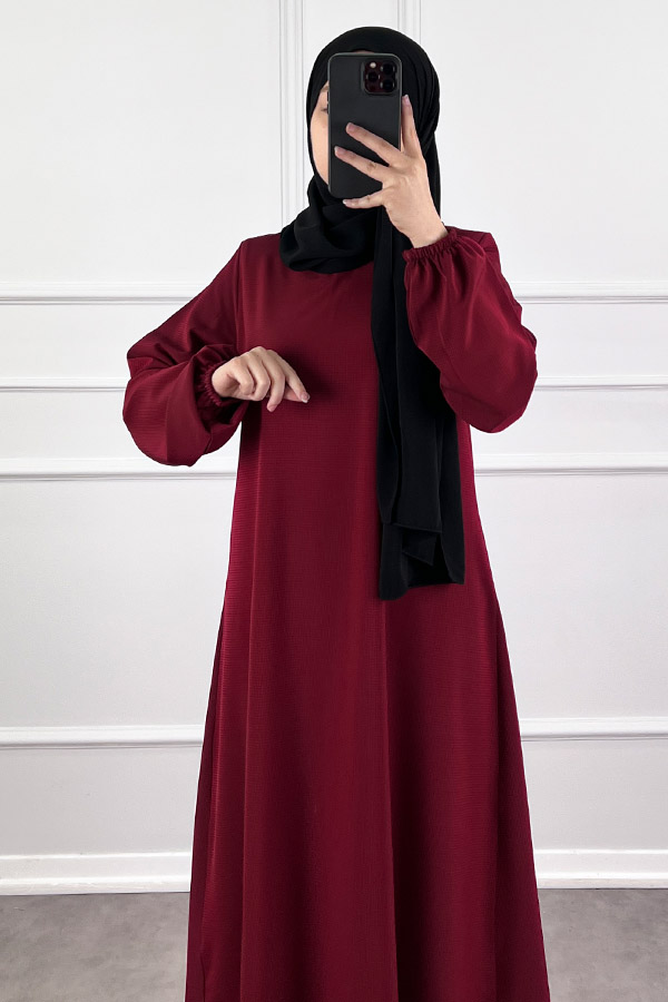 Volanlı Jakar Elbise - Bordo Volanlı Jakar Elbise - Bordo