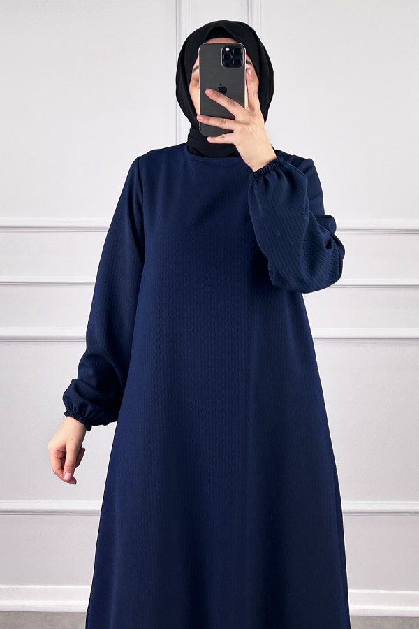 Volanlı Jakar Elbise - Gece Mavisi
