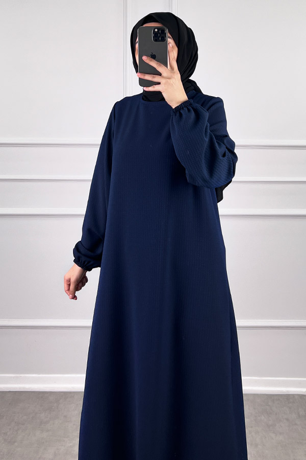 Volanlı Jakar Elbise - Gece Mavisi