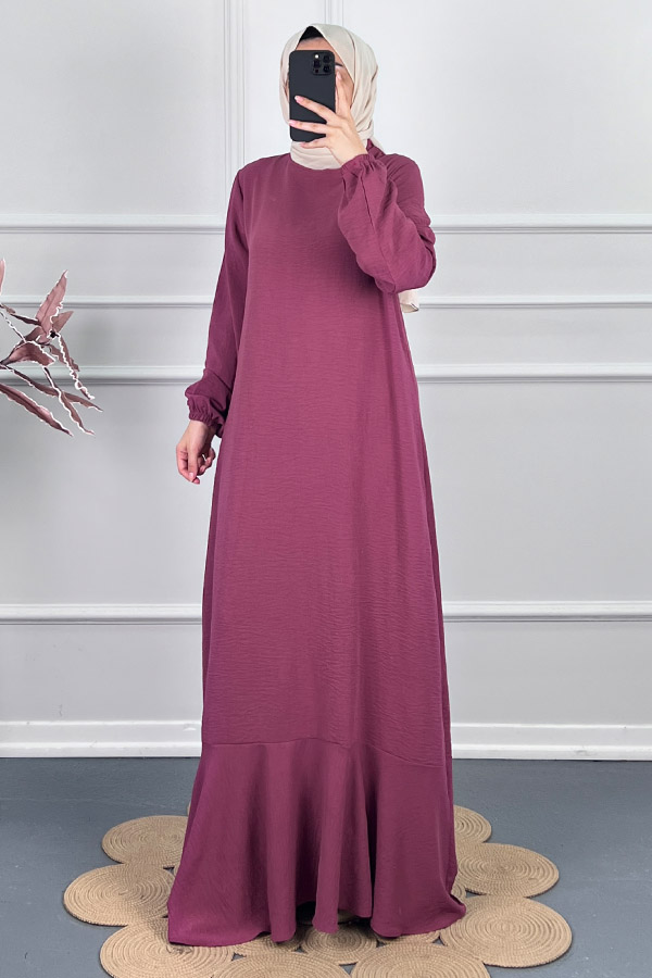 Volanlı Tesettür Elbise - Pembe