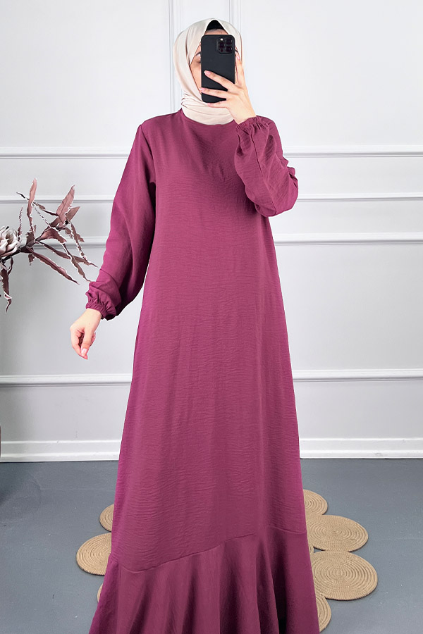 Volanlı Tesettür Elbise - Pembe