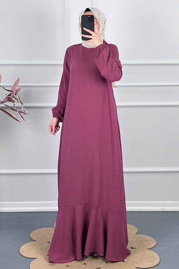 Volanlı Tesettür Elbise - Pembe