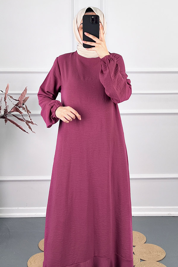 Volanlı Tesettür Elbise - Pembe