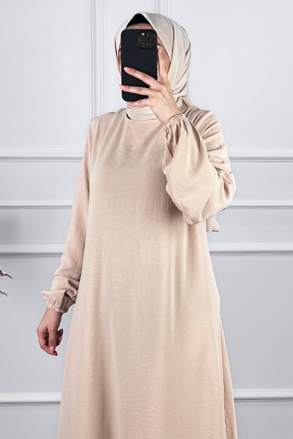 Volanlı Tesettür Elbise - Taş