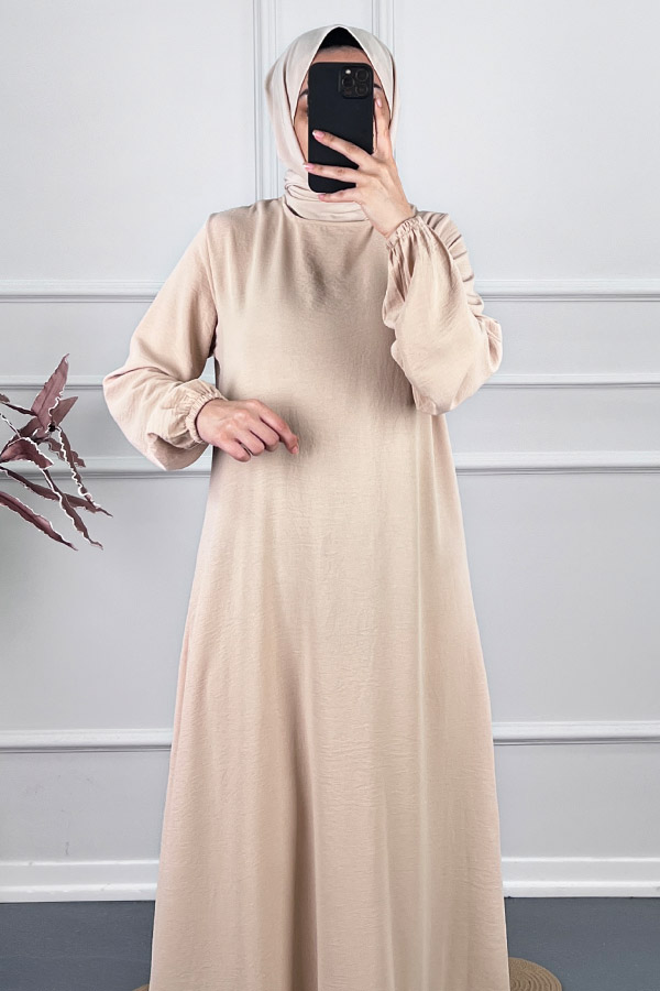 Volanlı Tesettür Elbise - Taş