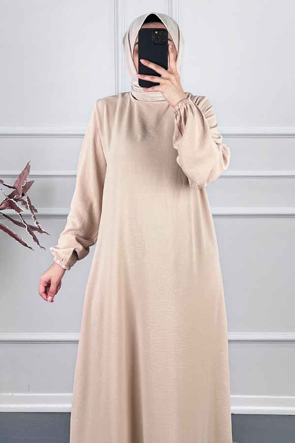 Volanlı Tesettür Elbise - Taş