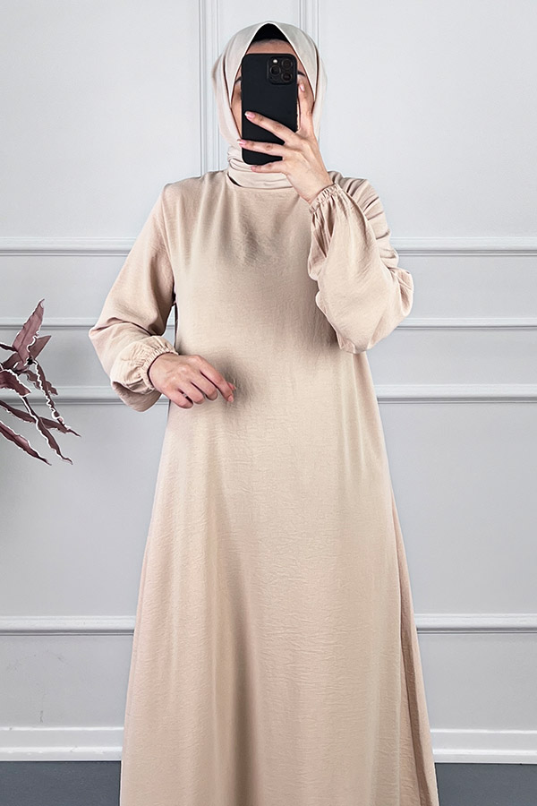 Volanlı Tesettür Elbise - Taş