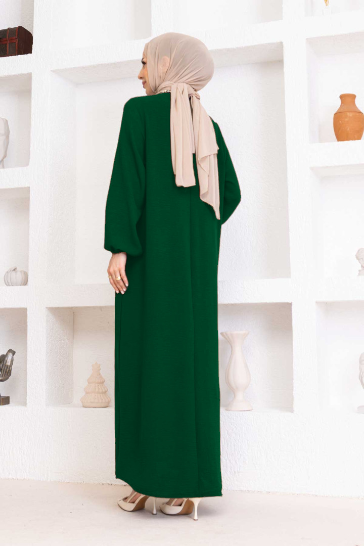Yakası Piliseli Ayrobin Elbise - Çam Yeşili Yakası Piliseli Ayrobin Elbise - Çam Yeşili