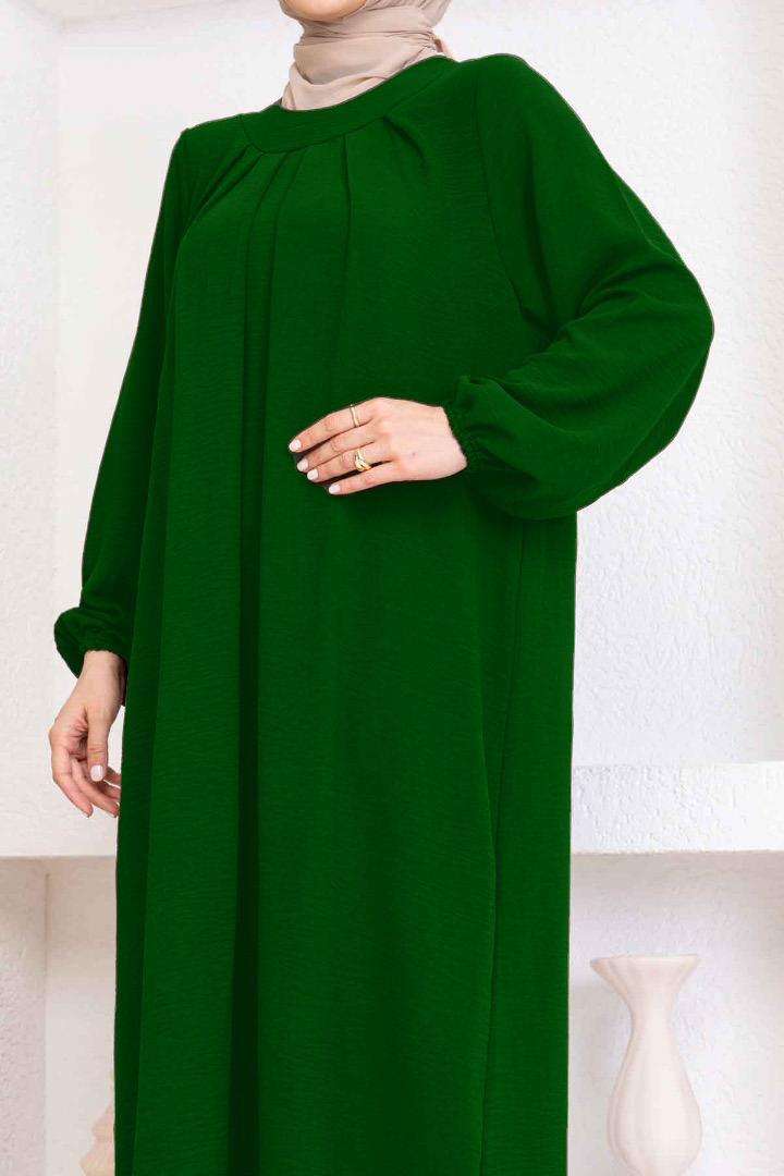 Yakası Piliseli Ayrobin Elbise - Çam Yeşili Yakası Piliseli Ayrobin Elbise - Çam Yeşili