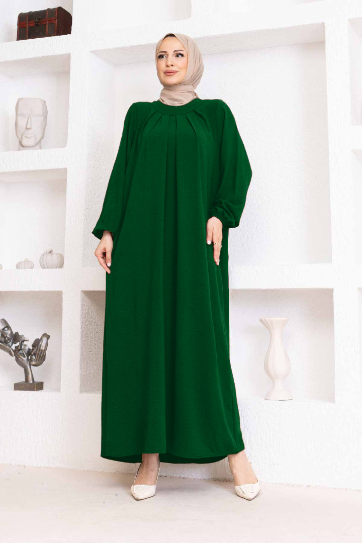 Yakası Piliseli Ayrobin Elbise - Çam Yeşili Yakası Piliseli Ayrobin Elbise - Çam Yeşili