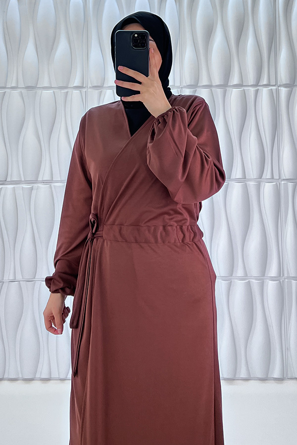 Bağlamalı Namaz Elbisesi - Kahverengi