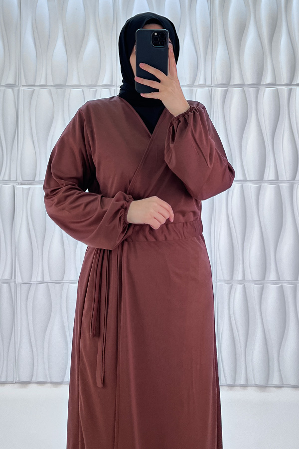 Bağlamalı Namaz Elbisesi - Kahverengi