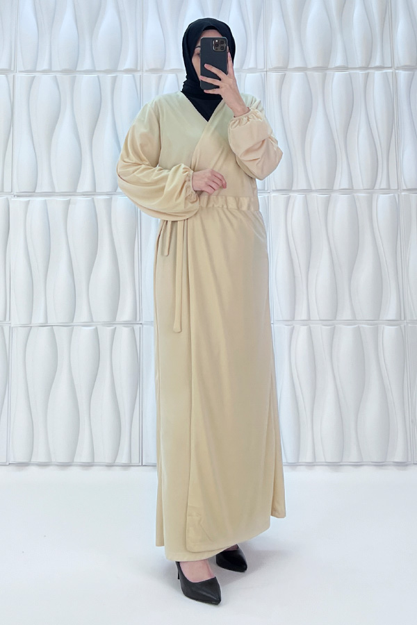 Bağlamalı Namaz Elbisesi - Krem
