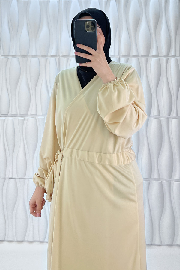 Bağlamalı Namaz Elbisesi - Krem