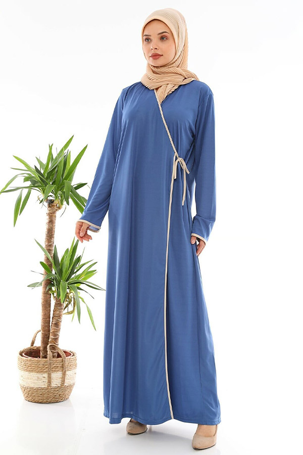 Yandan Bağlamalı Namaz Elbisesi - Mavi
