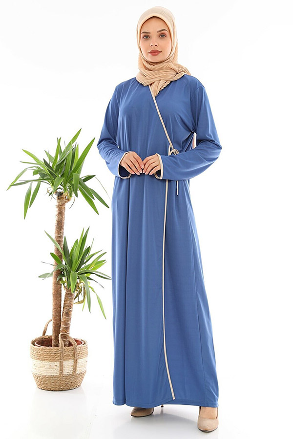Yandan Bağlamalı Namaz Elbisesi - Mavi