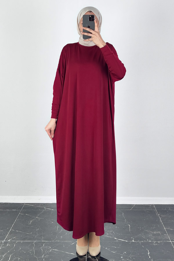 Yarasa Kol Elbise - Bordo