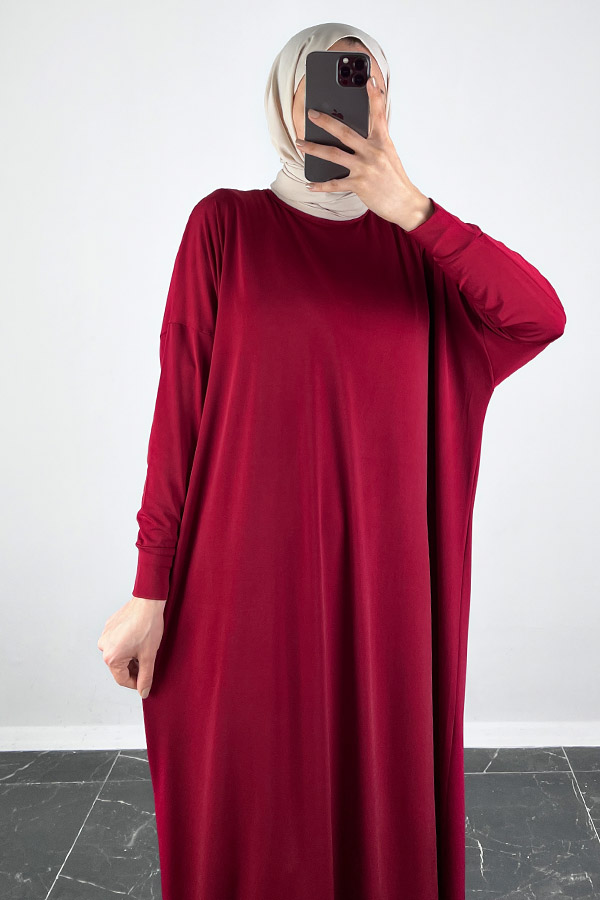 Yarasa Kol Elbise - Bordo