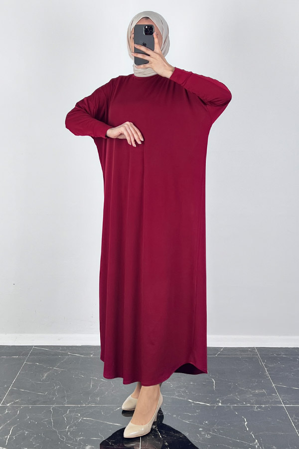 Yarasa Kol Elbise - Bordo