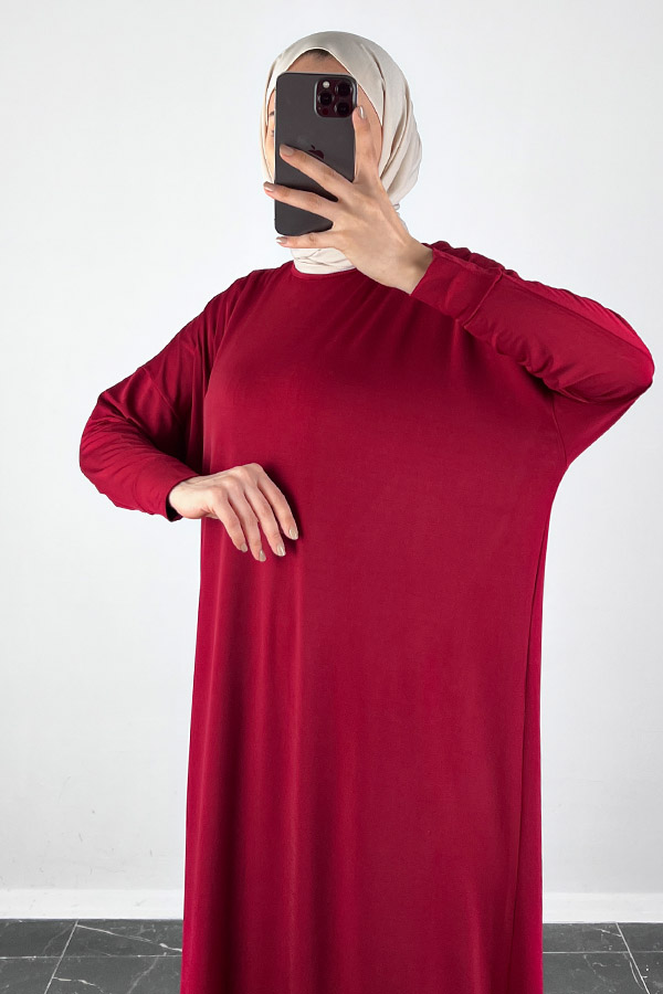 Yarasa Kol Elbise - Bordo