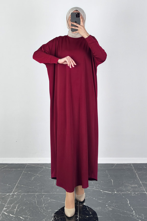 Yarasa Kol Elbise - Bordo