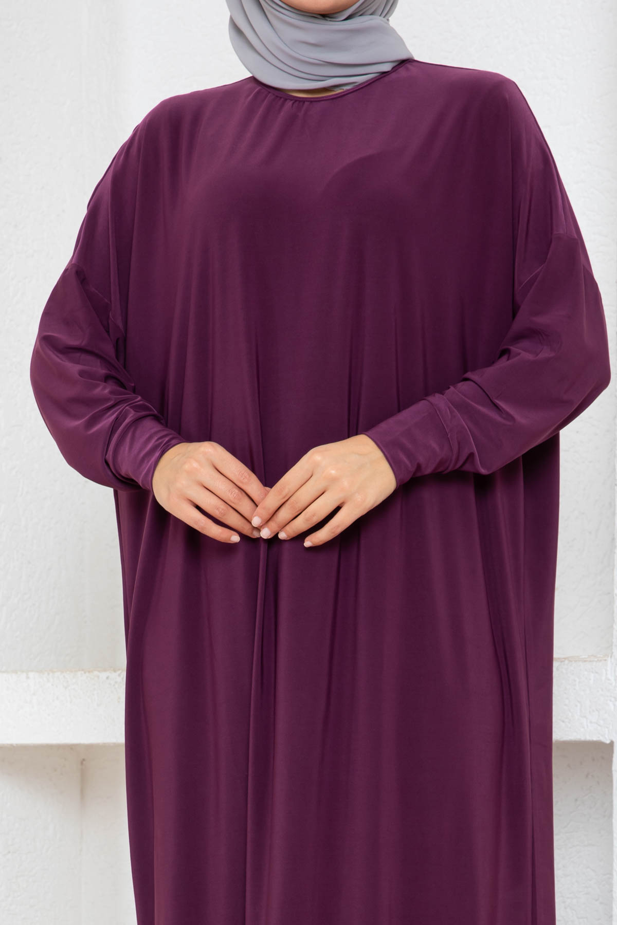 Yarasa Kol Elbise - Eflatun