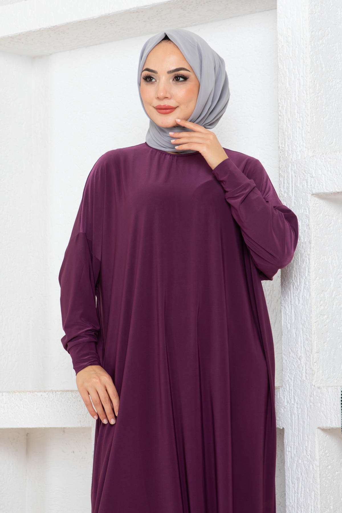 Yarasa Kol Elbise - Eflatun