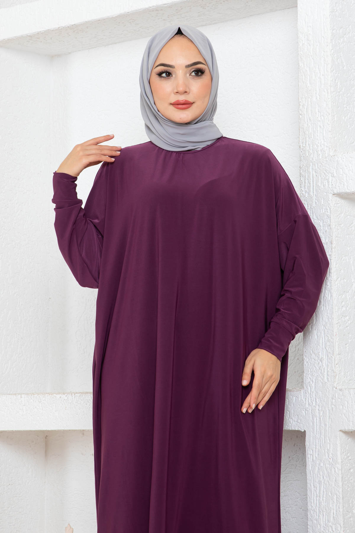 Yarasa Kol Elbise - Eflatun