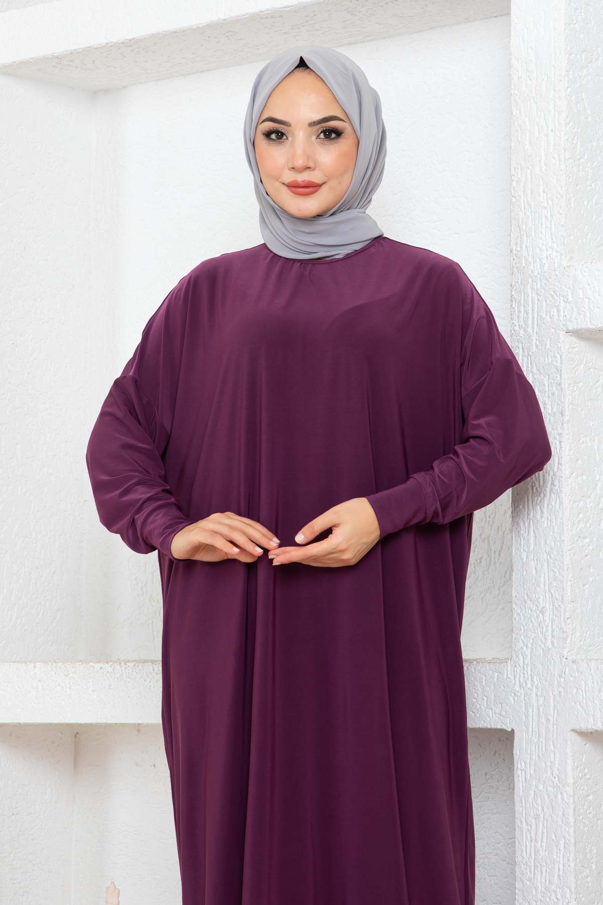 Yarasa Kol Elbise - Eflatun