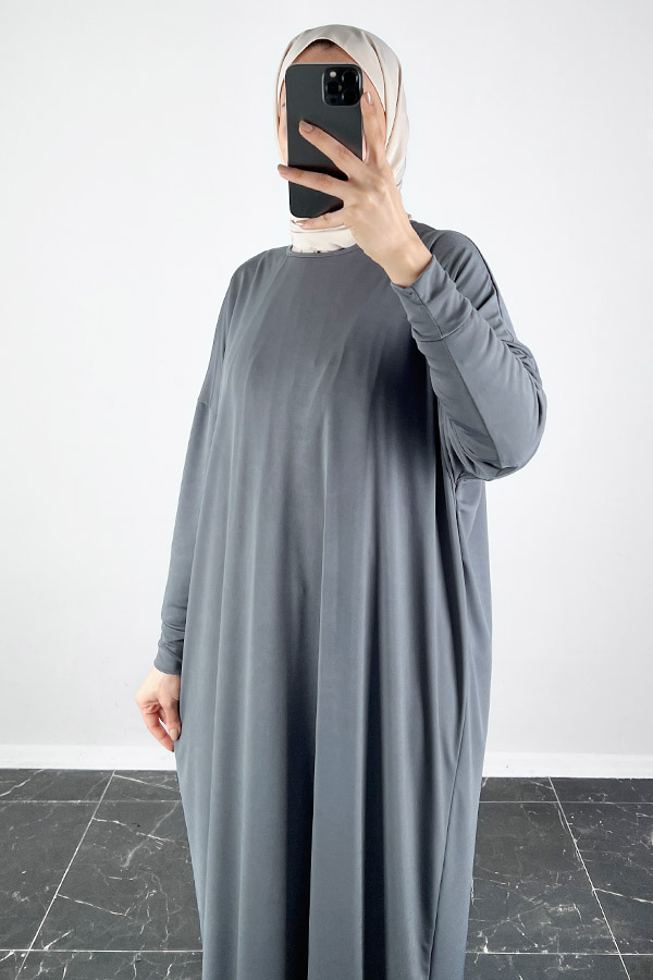 Yarasa Kol Elbise - Gri