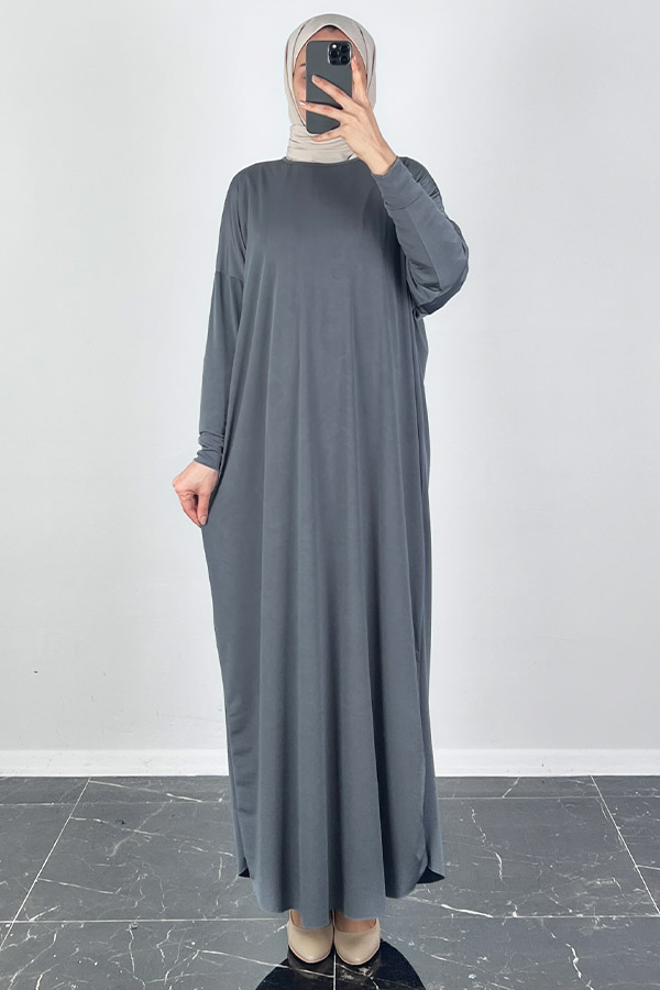 Yarasa Kol Elbise - Gri