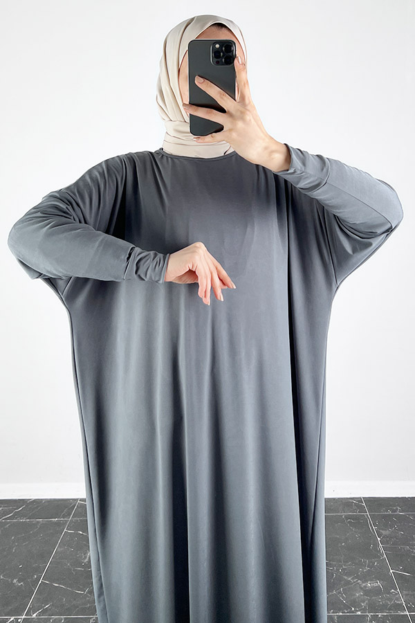 Yarasa Kol Elbise - Gri