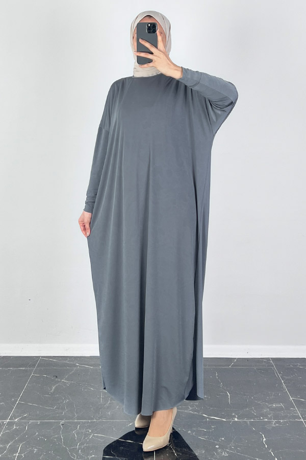 Yarasa Kol Elbise - Gri