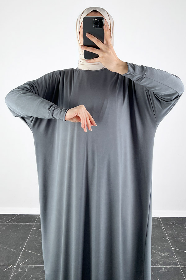 Yarasa Kol Elbise - Gri