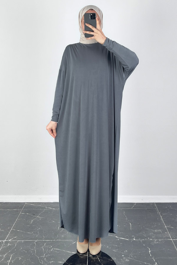 Yarasa Kol Elbise - Gri