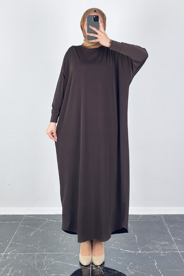 Yarasa Kol Elbise - Kahverengi