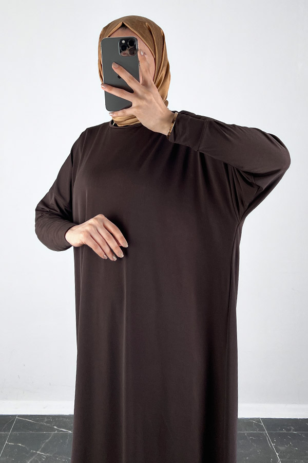 Yarasa Kol Elbise - Kahverengi