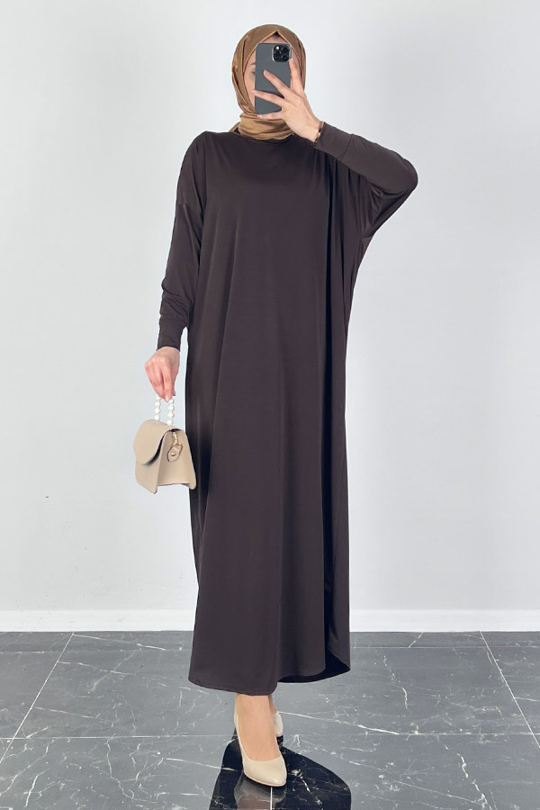 Yarasa Kol Elbise - Kahverengi