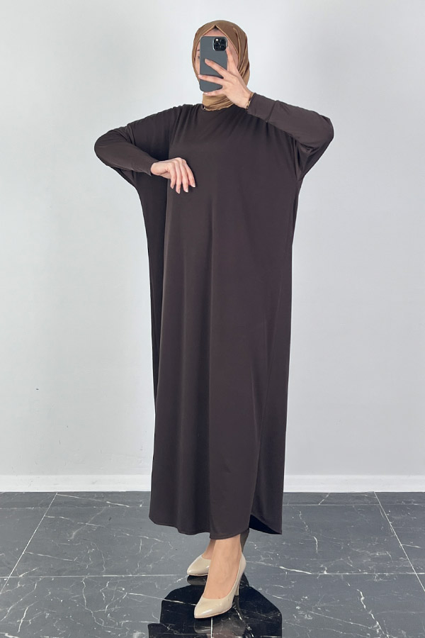 Yarasa Kol Elbise - Kahverengi
