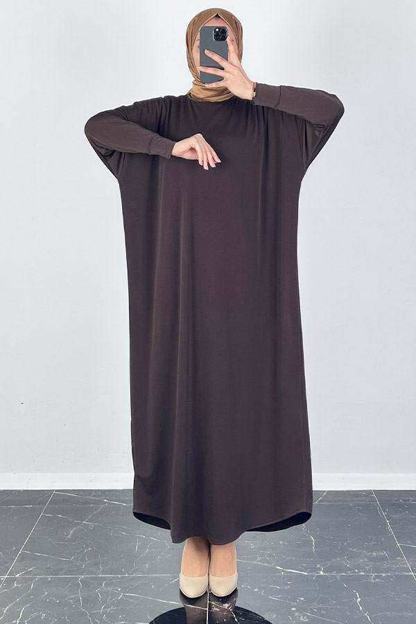 Yarasa Kol Elbise - Kahverengi
