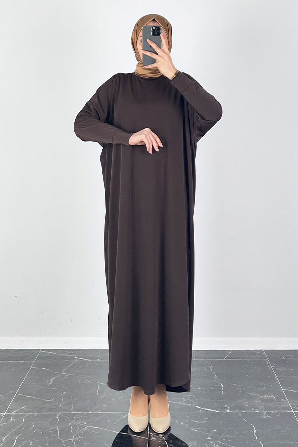 Yarasa Kol Elbise - Kahverengi