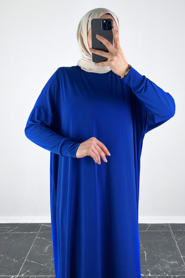 Yarasa Kol Elbise - Saks Mavisi