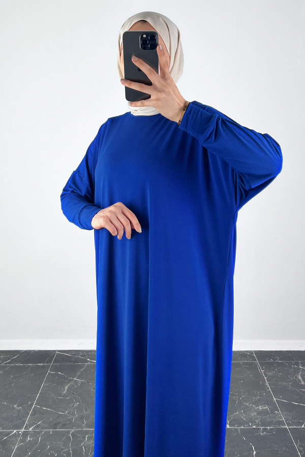 Yarasa Kol Elbise - Saks Mavisi