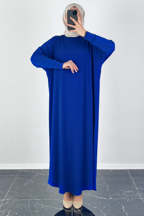 Yarasa Kol Elbise - Saks Mavisi