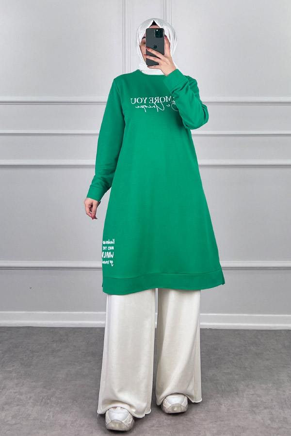 Yazı Baskılı Tunik - Yeşil