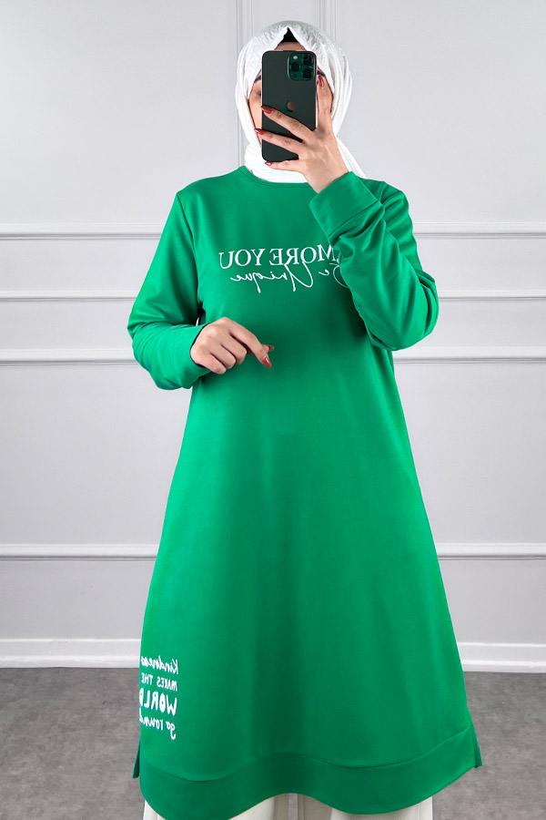 Yazı Baskılı Tunik - Yeşil