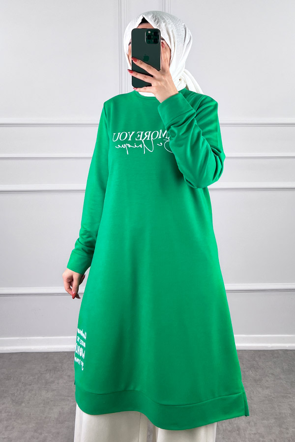 Yazı Baskılı Tunik - Yeşil