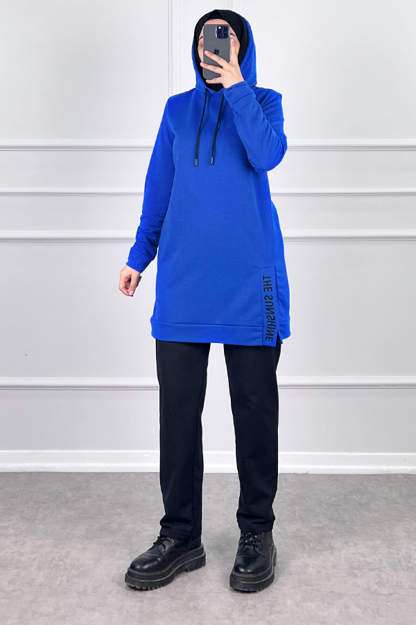 Yırtmaç Detaylı İkili Takım - Mavi