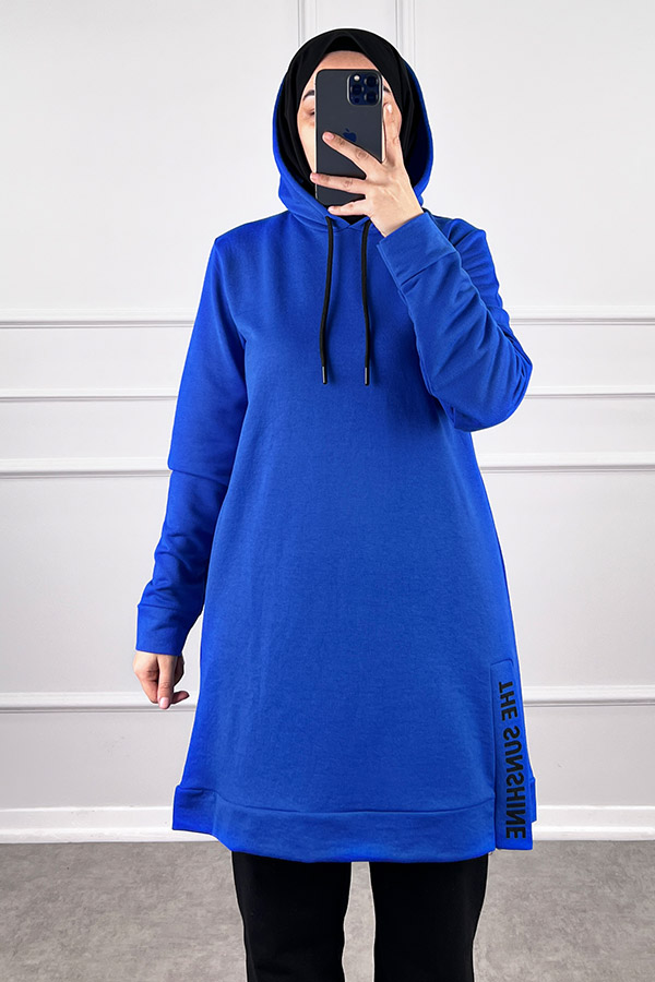 Yırtmaç Detaylı İkili Takım - Mavi